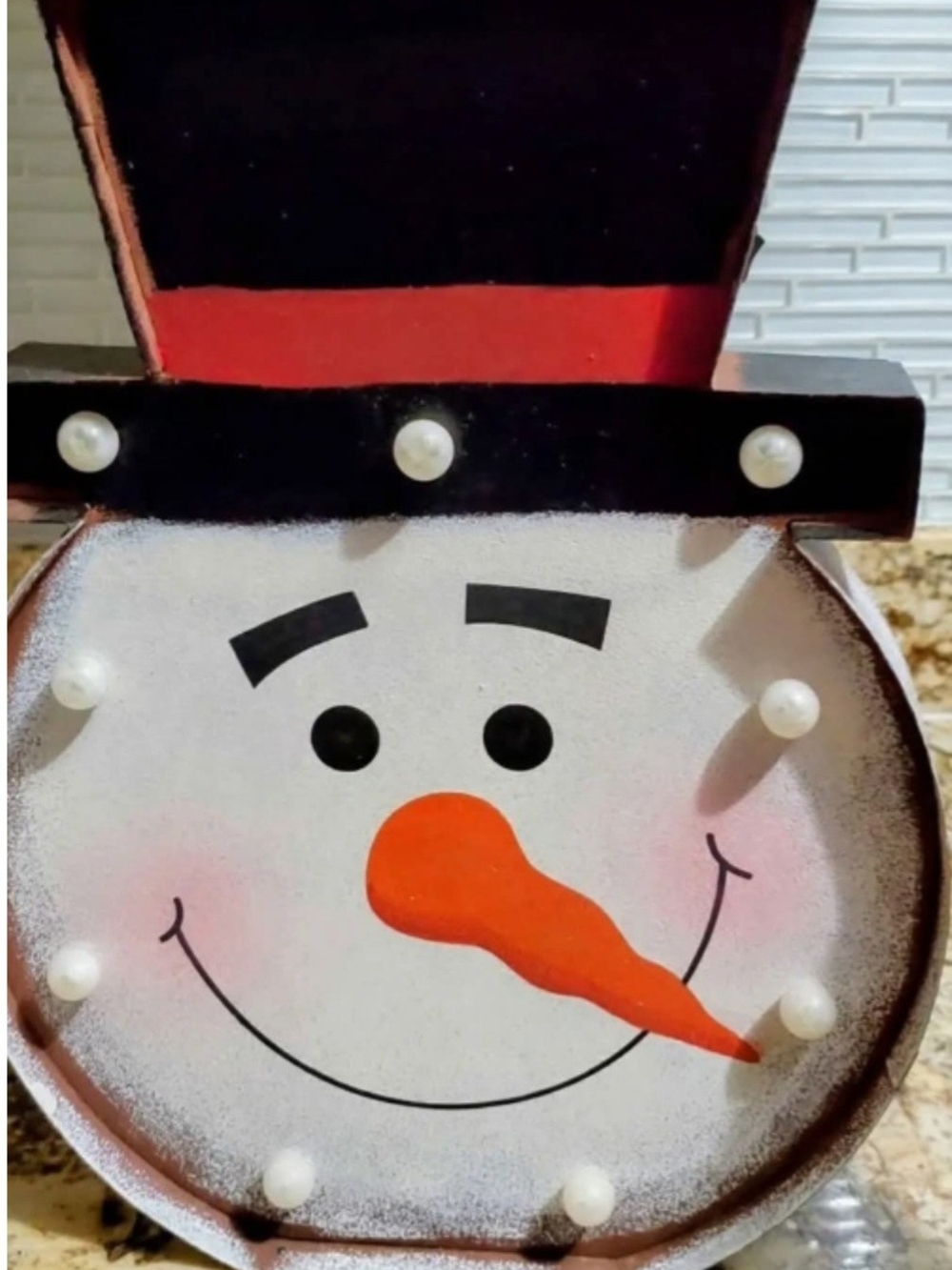 Christmas Snowman Metal Marquee Sign 14"x11" Light Up Top Hat Battery Operated